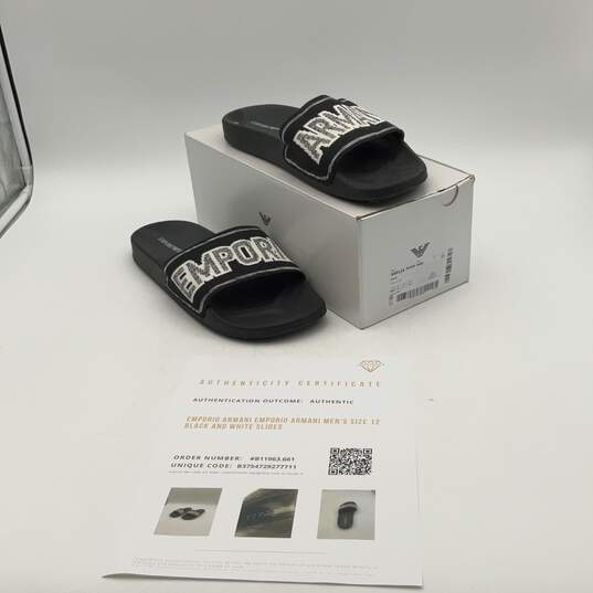 NIB Emporio Armani Mens Black White Open Toe Slip On Slide Sandals Size 12/COA image number 2