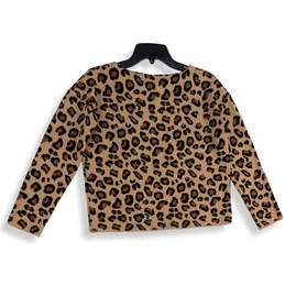 Womens Brown Leopard Print Long Sleeve Cropped Pullover Blouse Top Size XS alternative image