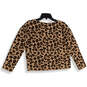 Womens Brown Leopard Print Long Sleeve Cropped Pullover Blouse Top Size XS image number 2