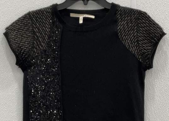 Womens Black Sequin Short Sleeve Crew Neck Pullover T-Shirt Size Medium image number 3