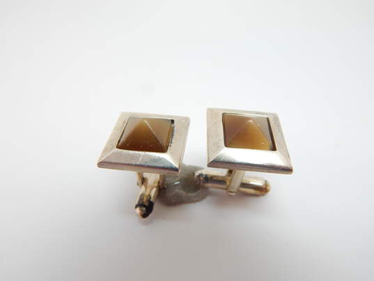 Artisan 925 Modernist Tigers Eye Pyramid Square Cuff Links 14.6g image number 2