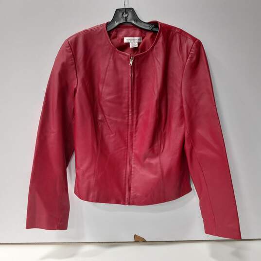 Newport News Women's Red Leather Jacket Size 12 image number 1