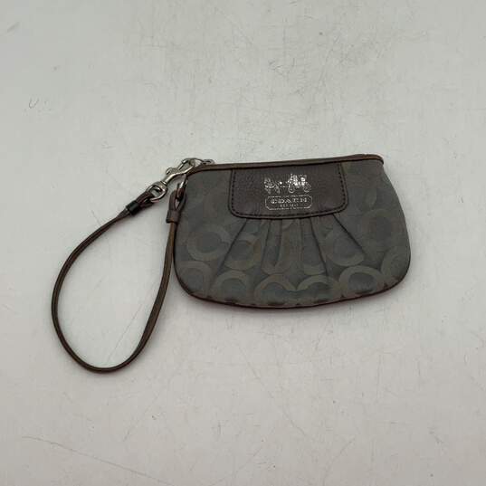 Womens Gray Signature Print Pleated Zipper Wristlet Wallet image number 1