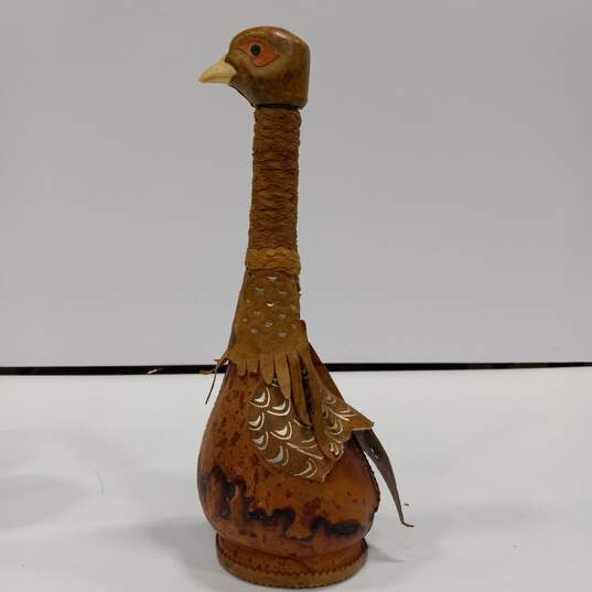 Vintage Wood & Leather Bird Themed Decanter image number 3