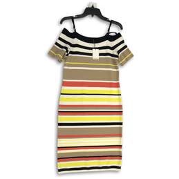 NWT Womens Multicolor Striped Off The Shoulder Knee Length Sheath Dress S