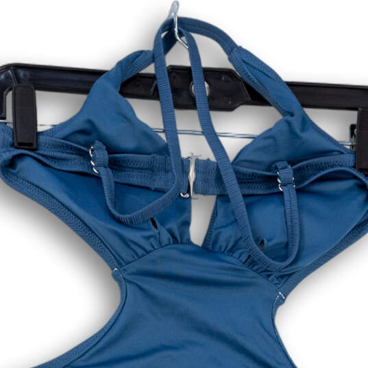 NWT Womens Blue Padded V-Neck Backless One Piece Swimsuit Size Medium image number 4