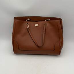 Tory Burch Womens Brown Leather Semi Chain Strap Inner Zip Pocket Tote Bag Purse