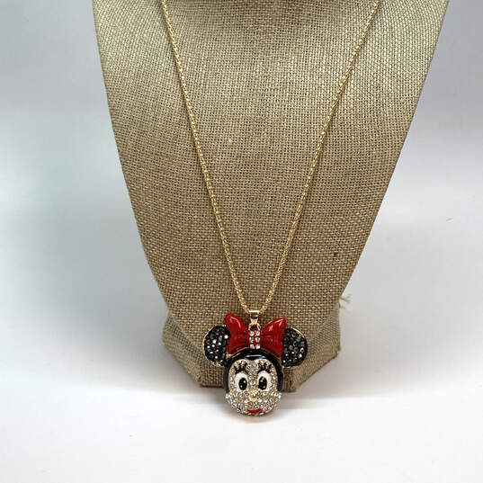 Designer Betsey Johnson Gold-Tone Chain Minnie Mouse Pendant Necklace image number 1
