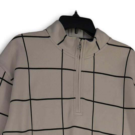 Mens Tan Black Check Long Sleeve 1/4 Zip Golf Pullover Sweatshirt Size L image number 3