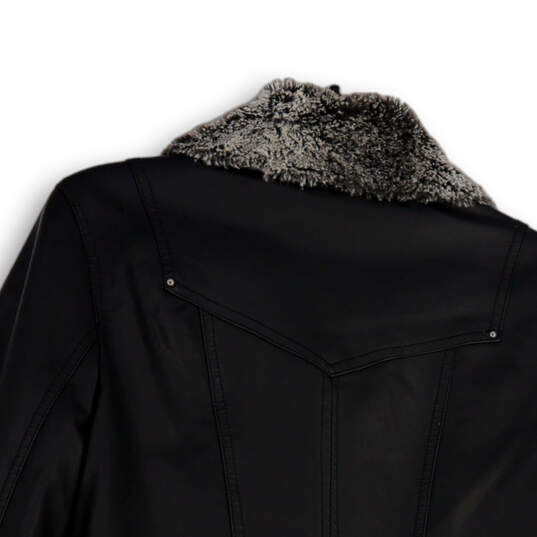 Womens Black Long Sleeve Spread Collar Pockets Full-Zip Biker Jacket Size S image number 4