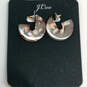 Designer J. Crew Silver-Tone Push Lock Fashionable  Hoop Earrings image number 1