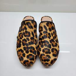 J. Crew Calf Hair Leopard Patterned Wood Heel Clogs WM Size 10