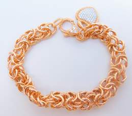 Judith Ripka Designer 925 Rose Vermeil Cubic Zirconia Byzantine Chain Heart Charm Bracelet 20.3g