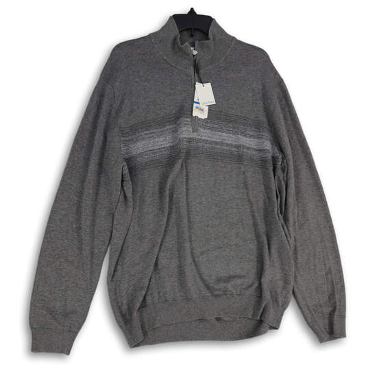 NWT Mens Gray Knitted 1/4 Zip Mock Neck Long Sleeve Pullover Sweater Sz XL image number 1