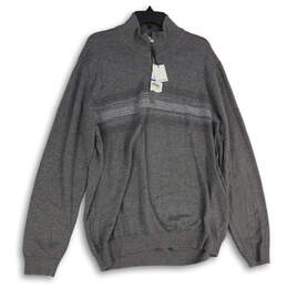 NWT Mens Gray Knitted 1/4 Zip Mock Neck Long Sleeve Pullover Sweater Sz XL