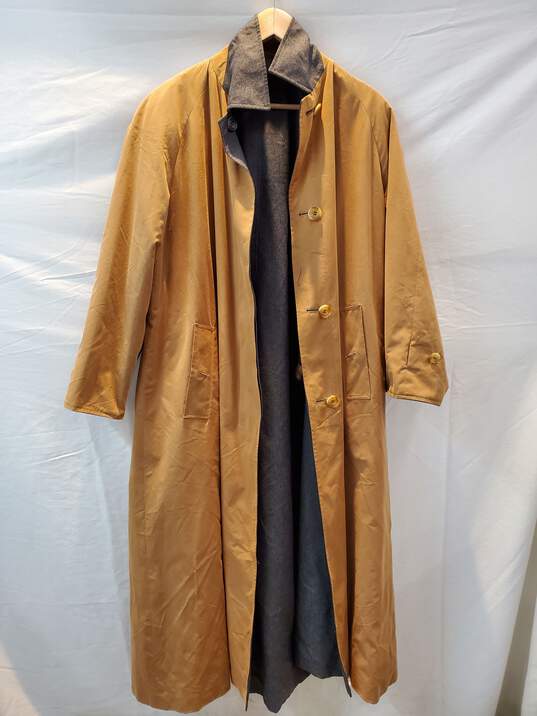 Reversible Gray/Tan Full Button Down Long Trench Coat Jacket image number 1
