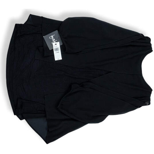 NWT Womens Black Cold Shoulder Sleeve V-Neck Pullover Blouse Top Size L image number 2