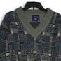 Mens Gray Blue Geometric Long Sleeve V-Neck Pullover Sweater Size 3XLT image number 3