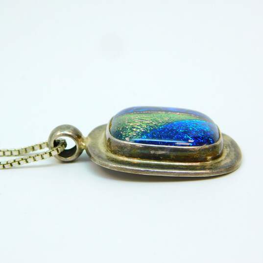 Artisan 925 Chunky Dichroic Glass Pendant Necklace 28.9g image number 3
