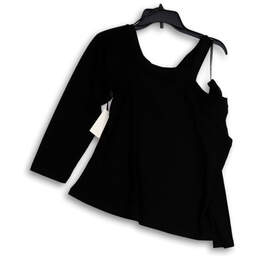 NWT Womens Black Cut Out Long Sleeve Round Neck Pullover Blouse Top Size XL
