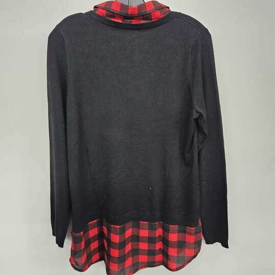 Red/Black Plaid Twofer Collared Sweater image number 2