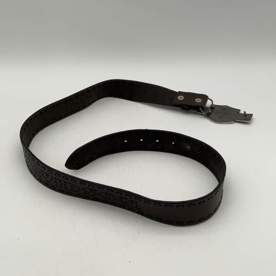 Mens Brown Genuine Leather Interchangeable Buckle Adjustable Belt Size 36 image number 2