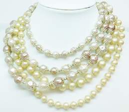 VNTG Pink, White & Champagne Tone Faux Pearl Beaded Necklaces