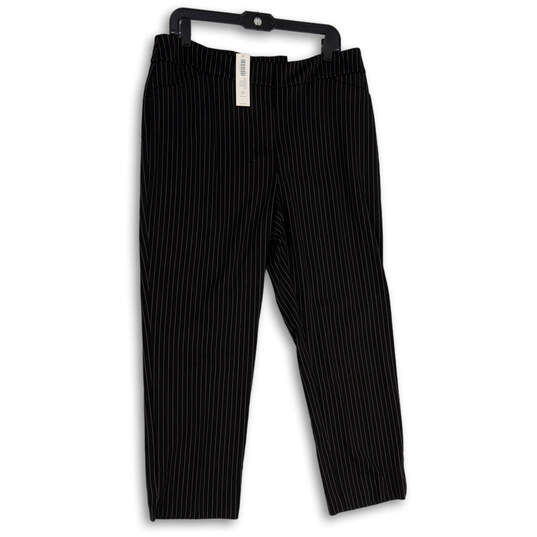 NWT Womens Black Pinstripe Flat Front Straight Leg Trouser Pants Size 12 image number 1