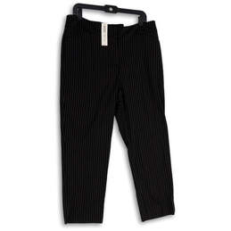NWT Womens Black Pinstripe Flat Front Straight Leg Trouser Pants Size 12