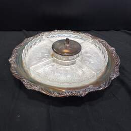 Vintage Rogers Bros. Heritage Silver Plate and Glass Chip and Dip Snack Tray Lazy Susan