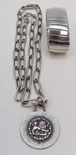 Vintage Sarah Coventry Leo Zodiac Medallion Pendant Necklace & Fashion Accordion Bracelet 131.3g