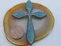 Artisan 925 Southwestern Crushed Turquoise Inlay Stamped Pointed Large Cross Pendant 20g image number 4