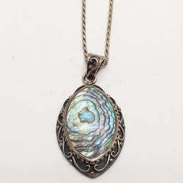 Sterling Silver Abalone Pendant Necklace 10.9g