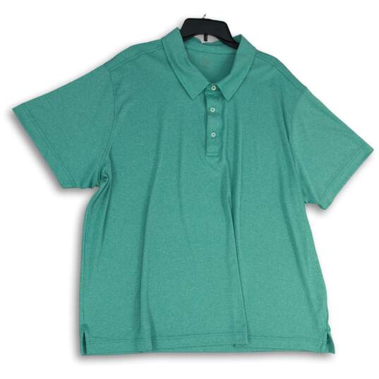 Mens Green Spread Collar Short Sleeve Side Slit Polo Shirt Size XXXL image number 1