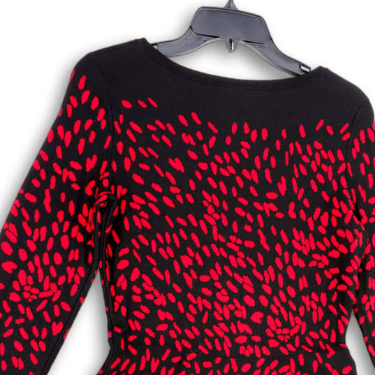 Womens Black Red Jodie Knitted Long Sleeve Knee Length Sweater Dress Size 6 image number 1