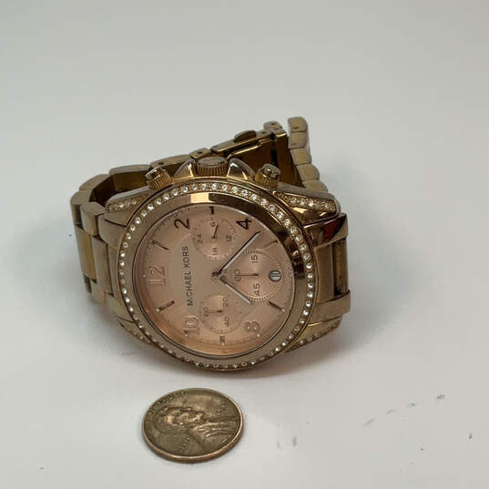Designer Michael Kors Gold-Tone Rhinestone Round Dial Analog Wristwatch image number 3