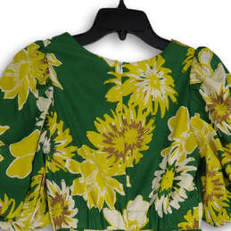 NWT Womens Yellow Green Floral Puff Sleeve Back Zip Sheath Dress Size XS