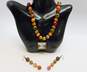 Artisan Bronze & Agate Beaded Photo Frame Necklace & Dangle Earrings 88.6g image number 1