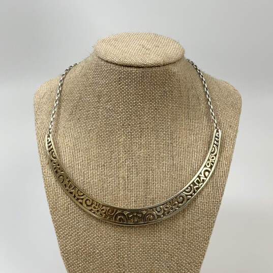 Designer Brighton Silver-Tone Crescent Bar Collar Chain Necklace w/ Box image number 1