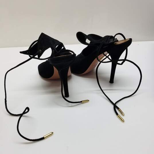 AUTHENTICATED Aquazzura Sexy Thing 105 Black Suede Cutout Peep Toe Sandals Size 36.5 image number 3