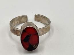 950 Sterling Silver Womens Red Huayruro Seeds Oval Band Ring Size 8 3.9g