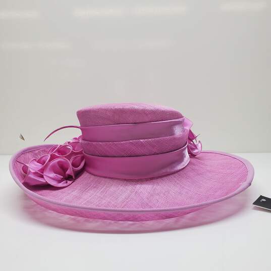Elite Champagne Sunday Kentucky Derby Fascinator Hat In Pink w/Ruffles Feathers image number 3