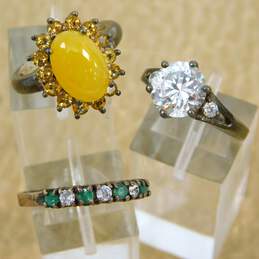 Contemporary 925 Faceted & Cabochon Citrine Emerald & Cubic Zirconia Rings Variety 11.7g