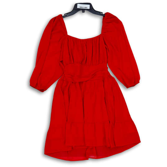 NWT Womens Red Square Neck 3/4 Sleeve Pullover Fit & Flare Dress Size Small image number 2