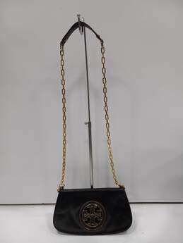 Tory Burch Black Leather Shoulder Bag with Gold Tone Chain Strap