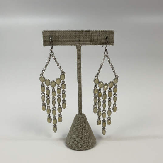 Designer Lucky Brand Silver-Tone Crystal Cut Stone Dangle Earrings image number 3