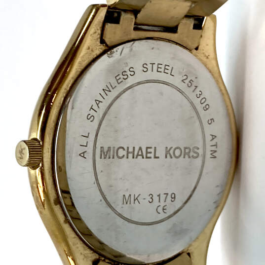 Designer Michael Kors Slim Runway MK-3179 Gold-Tone Quartz Wristwatch image number 5