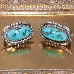 Artisan KB Signed Sterling Silver Turquoise Clip-On Earrings - 14.8g
