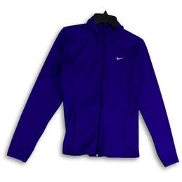Womens Purple Long Sleeve Mock Neck Pockets Activewear Full-Zip Jacket Sz S
