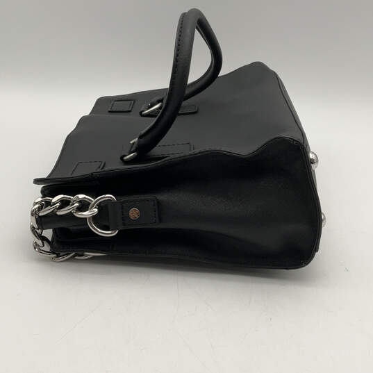 Womens Black Silver Leather Double Handle Bottom Stud Satchel Handbag image number 4